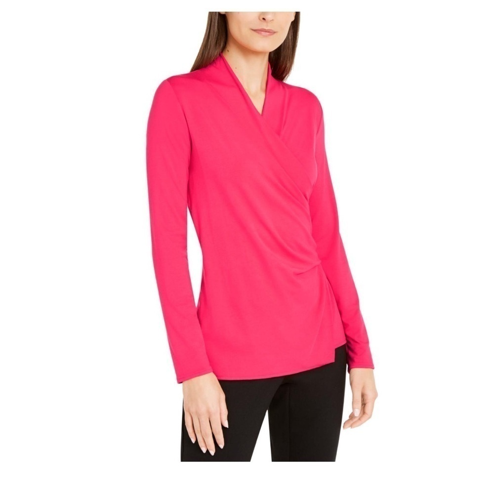 ALFANI Women’s Pink Long Sleeve Blouse Criss Cross Front Design Size Medium